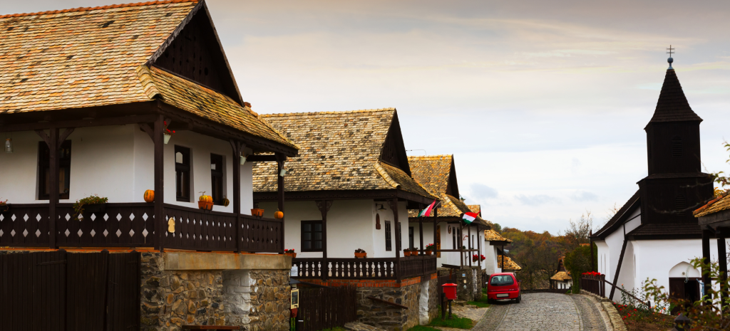 Traditional houses in Hollókő, a UNESCO World Heritage village in Hungary