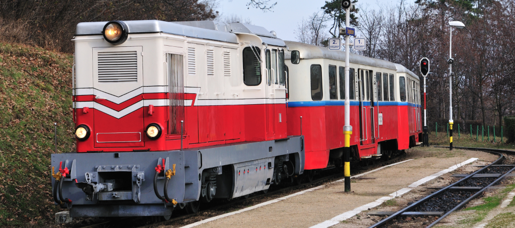 Children’s Railway train in the Buda Hills of Budapest operated by kids