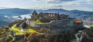 Panoramic view of the Danube Bend with Visegrád Castle in Hungary
