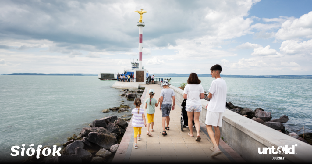 Siofok pier and lighthouse on Lake Balaton, Hungary
